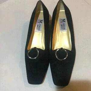 Maggie Sweet Retro Style 1.5 inch Heel Square Toe Silver Ring Top Shoe-Sz 7.5